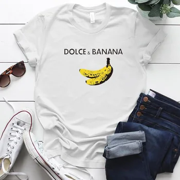 

Funny T Shirt Dolce&banana Print Women Short Sleeve Harajuku Plus Size Ulzzang Tumblr T Shirt Vogue Fruit Style Cute Tops