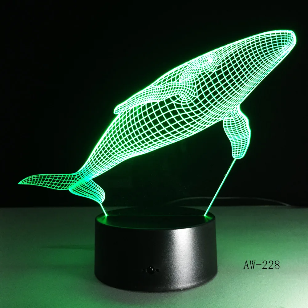 Shark Model 3D LED Lamp Creative Desk Lamp Visual Night Light USB Color ...