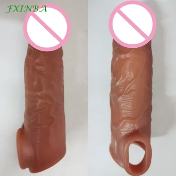 FXINBA 16cm Realistic Penis Sleeve Extender Cock Sleeve Extended Dick Enlargement Delay Ejaculation Reusable Condom Men Sex Toys 3