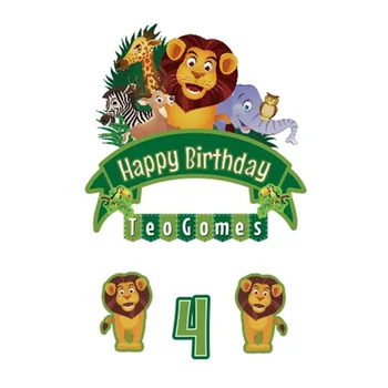 

Jungle Party Supplies Animal Balloons Banner Cupcake Topper Picks Safari Theme Happy Birthday Cake Toppers for Kids Party Decor