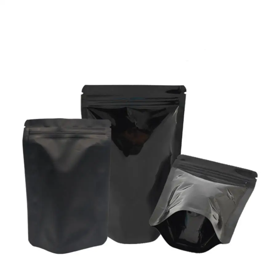 

100pcs Matte Glossy Black Aluminum Foil Mylar Ziplock Storage Food Bag Resealable Smell proof Stand Up Reusable Packaging Bags