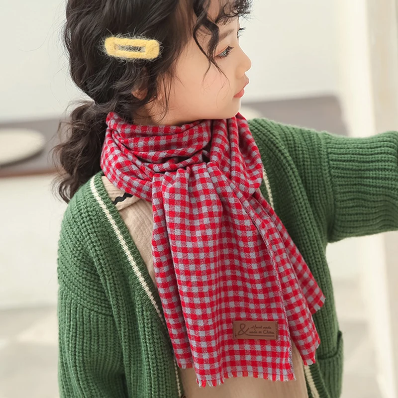 

Children Checked Scarf Boys Girls Autumn Winter Muffler Kids Long Soft Warm Napping Grids neckerchief Blue Wine Yellow Orange