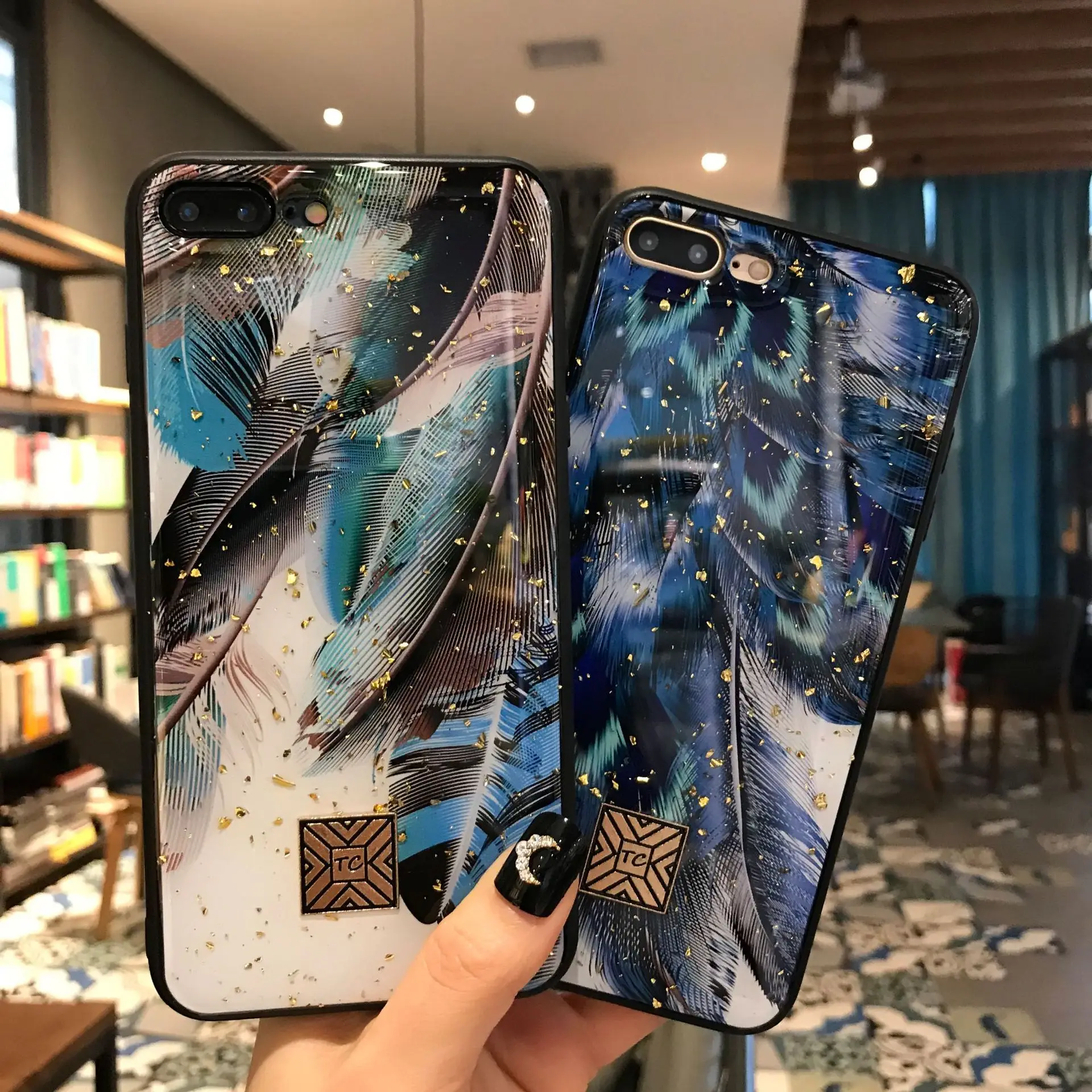 Золотой фольга эпоксидный мрамор чехол для телефона для iPhone 11promax i11 XR XS Xsmax 6 7 8P Звезда перо чехол
