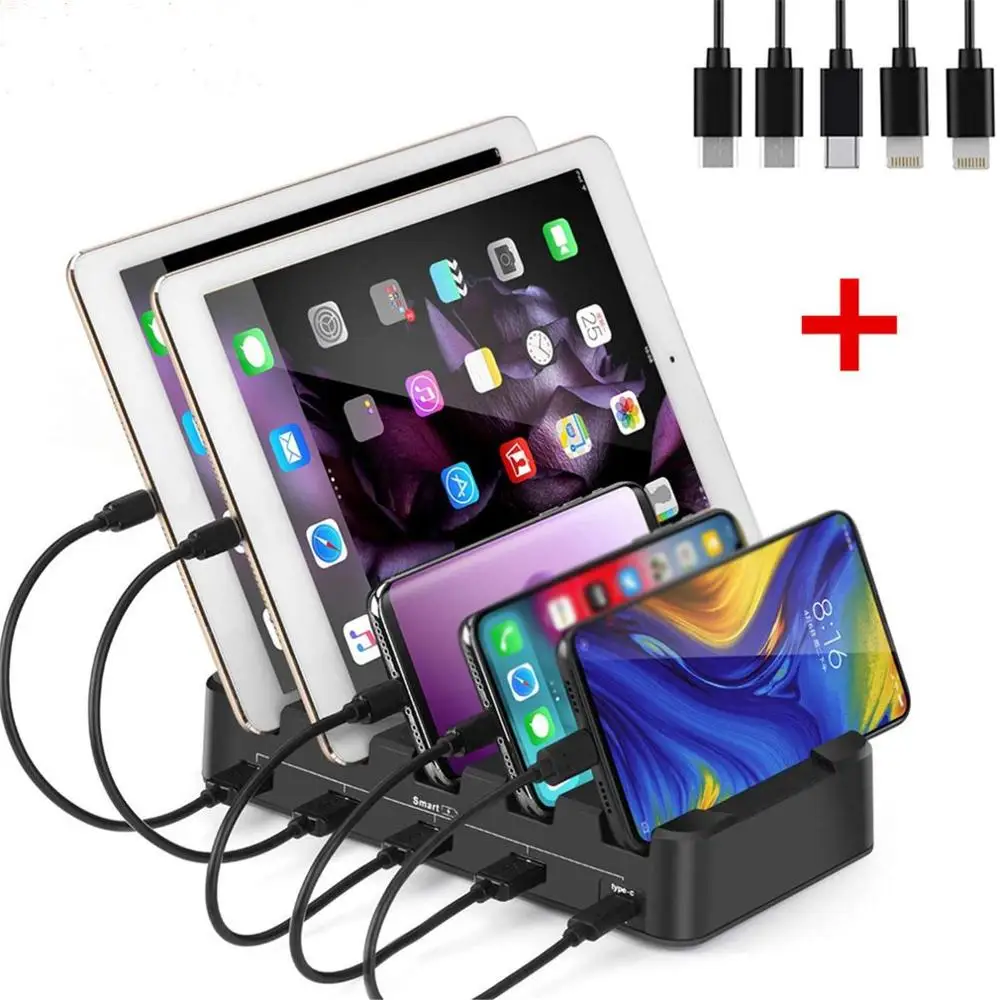 

5-Port Usb Charging Station Multi-Function Folding Mobile Phone Tablet Desktop Multi-Port Usb Charger with usb cable