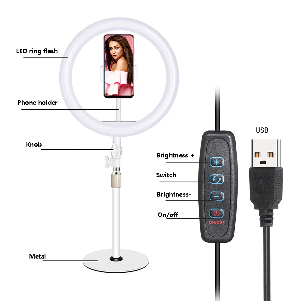  New Tabletop Vlogging Mounts Holder with 26CM LED Ring Flash Lamp Light Tripod Stands for Mobile Ph