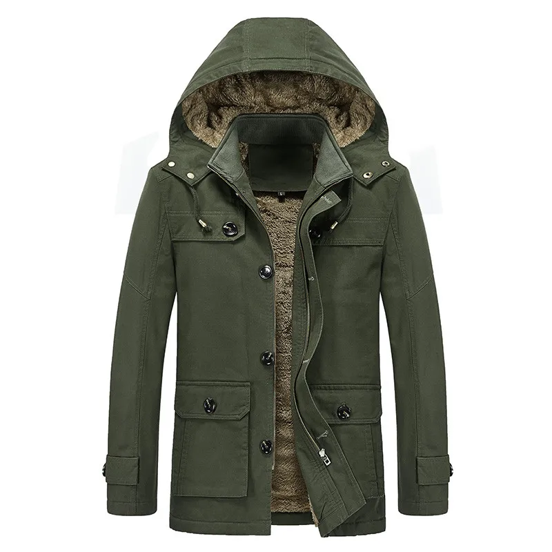 

Jacket Men New Winter Fashion Military Jackets Male Mid-long Hooded Coat Casual Men Slim Outwear Plus Velvet Overcoat