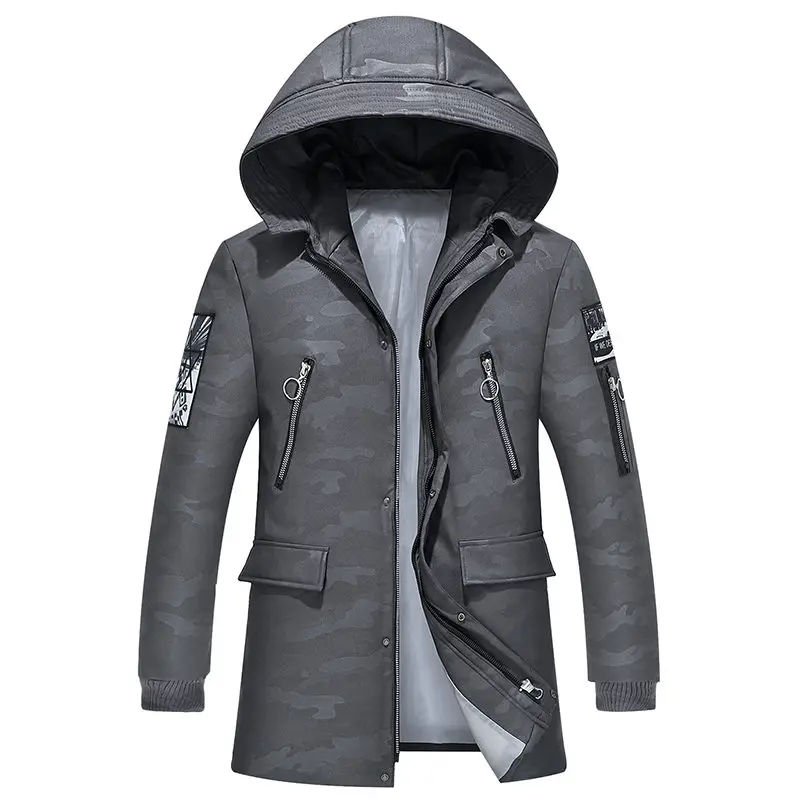 Gris Большие размеры 4XL-9XL зимняя куртка для мужчин длинная флисовая куртка дешевые парки с капюшоном ветровка холодный снег пуховик - Цвет: Gris