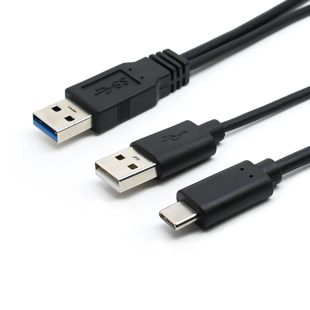 

60cm USB C Y cable USB3.1 Type-c to USB3.0 cable with USB2.0 male power Y cable black color for Tablet mobile phone & hard disk