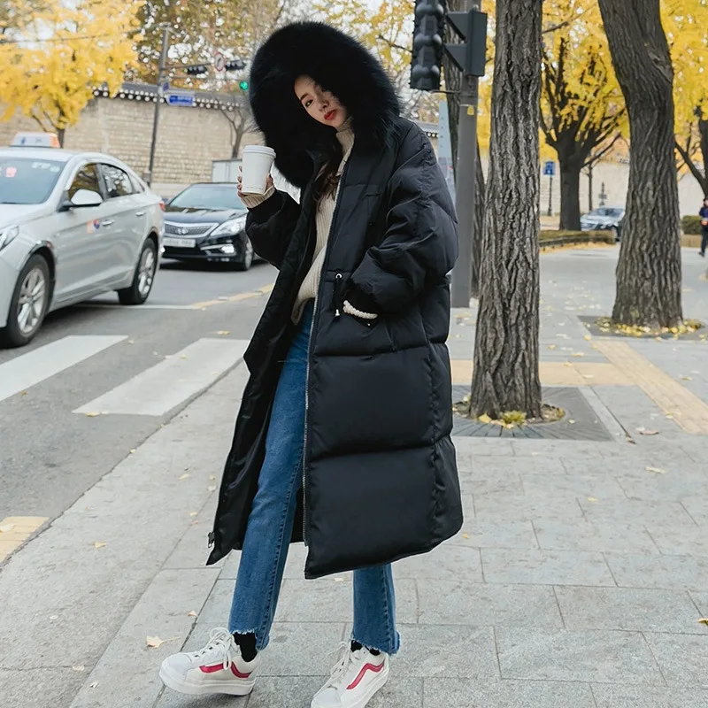 

Photo Shoot CHIC Korean-style Drawstring Waist Hugging Hooded Cotton Coat Women's INS Large Fur Collar Workwear Cotton-padded Cl