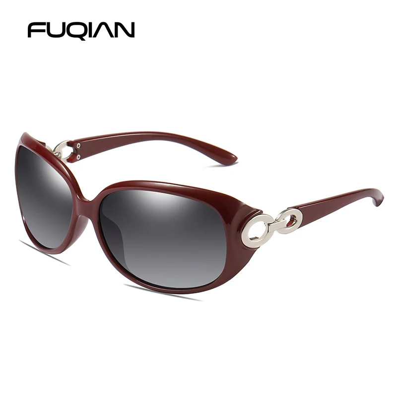 FUQIAN Brand Design Vintage Oversized Polarized Sunglasses Women Luxury Big Oval Plastic Ladies Driving Sun Glassses UV400 rose gold sunglasses Sunglasses