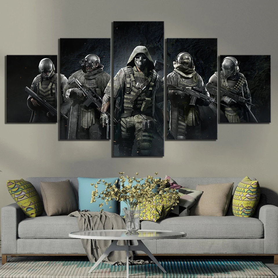 

5 Piece HD Special Forces Pictures Tom Clancys Recon Ghost 2 Game Poster Canvas Paintings Wall Art for Home Decor