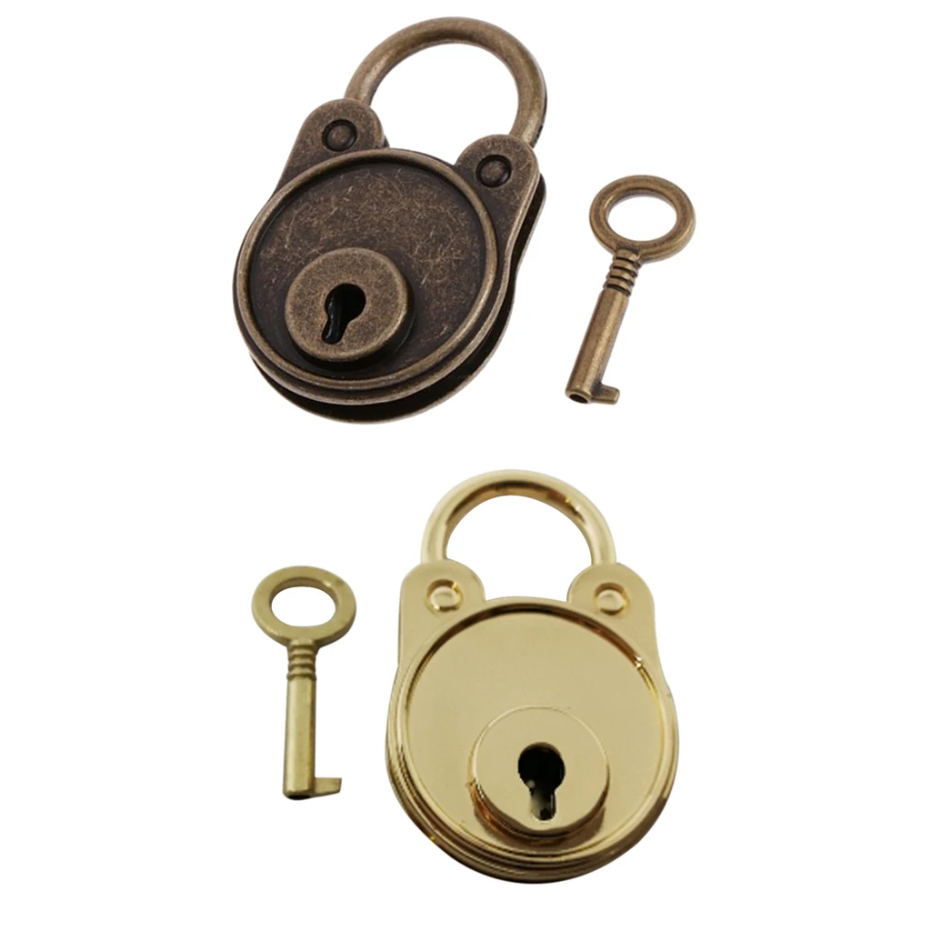 Vintage Brass Bear Padlock Mini Pad Lock Suitcase Luggage Lock 1 Keys 47mm