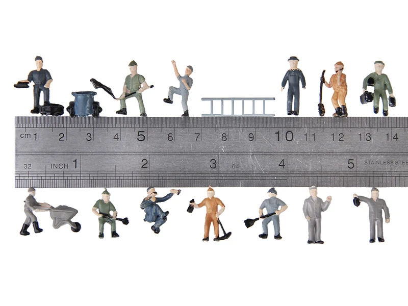 Set of 25 Railway Worker Painted Figures with Tools 1:87 Crew Scenery Micro Landscape Park Miniature