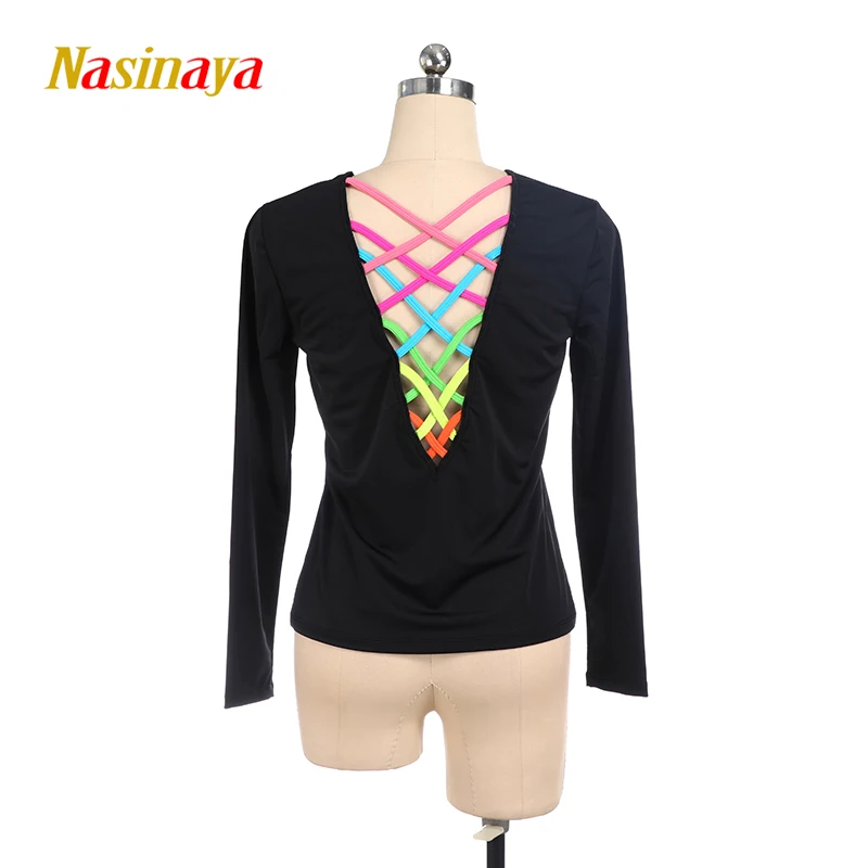 Figure Skating T shirt Tops for Girl Women Adult Training Competition Patinaje Ice Skating Gymnastics warm color belt