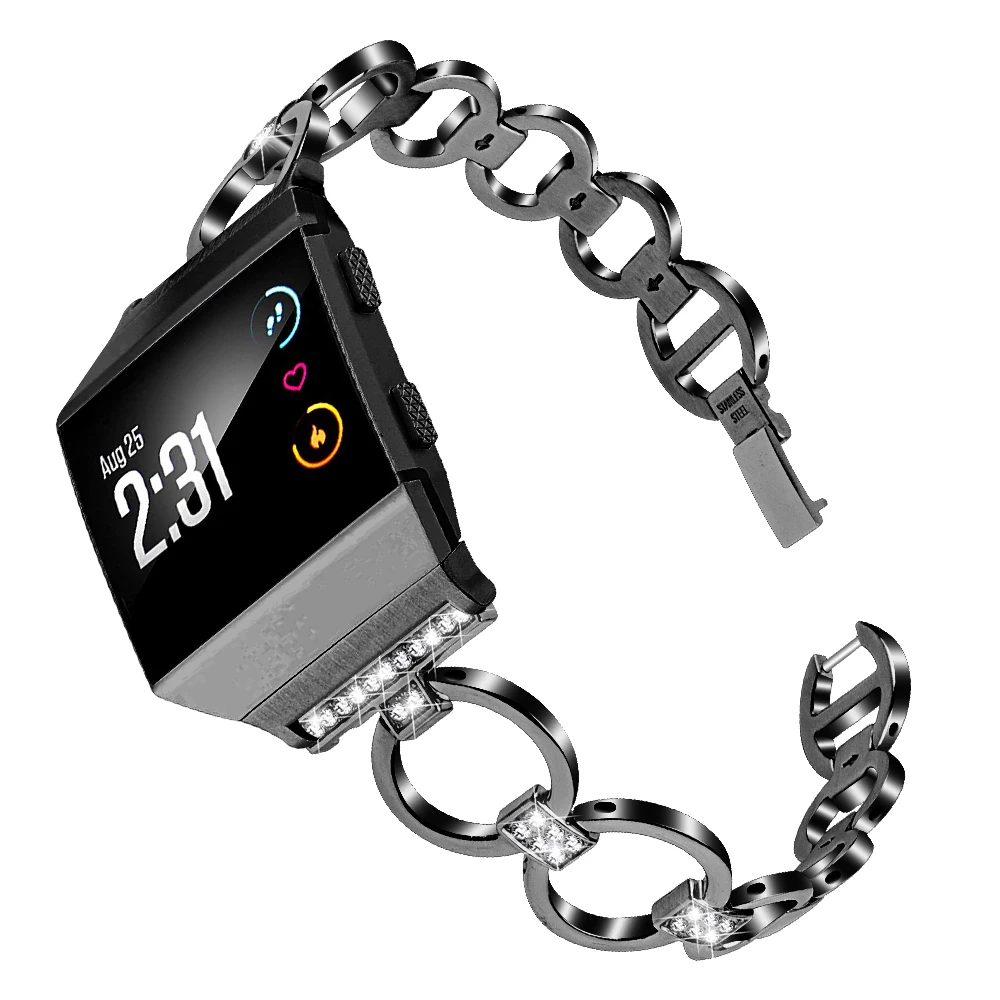 OULUCCI stainless steel watch band for fitbit ionic band strap accessories women diamond for fitbit ionic metal band