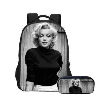 

VEEVANV 2 PCS/SET Backpacks For Boys Girls Bookbag Fashion Sexy Goddess Marilyn Monroe 3D Printing Backpacks With Pencil Pouch