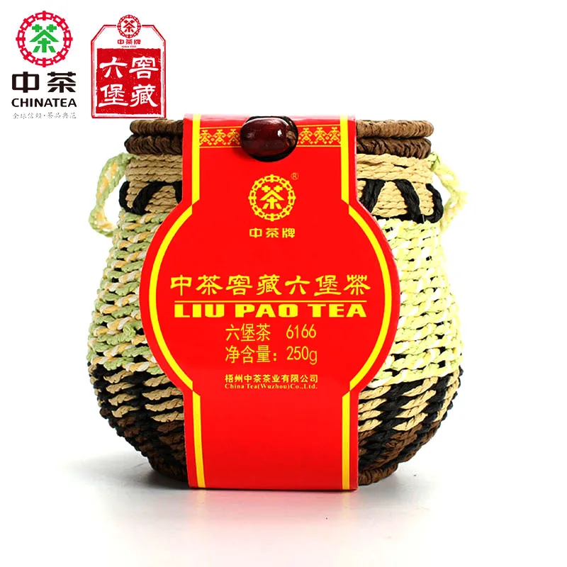 

CHINATEA 6166 Liu Pao Hei Cha Liu Bao Aged Black Guangxi Wuzhou Dark Tea In Basket 250g