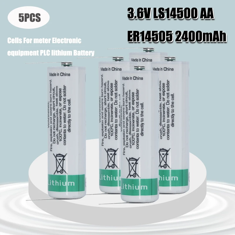 5pcs FOR SAFT AA 14500 3.6V 2000mAh Lithium Battery For Gas Meter Alarm LS-14500 ER14505 With Pins | Электроника