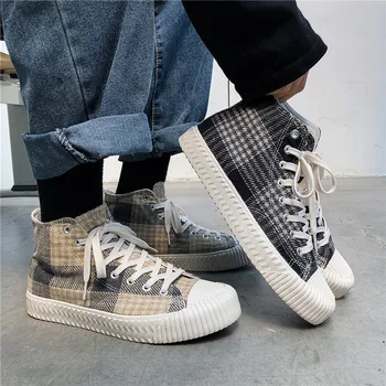 

2019 Men's Vulcanized Shoes Black High Top Lace-up Autumn Winter Casual Canvas Shoes For Men Boys Sneakers Flats Unisex X14-48