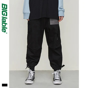 

BIG LABLE Men Pants Ankle Length Pants Trousers Streetwear Cool Man Fashion Hip hop Loose Fit Elastic Waist Cargo Pants 9333S