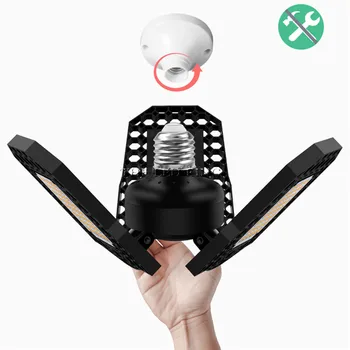 

LED Garage Light 360 Degrees Deformable Ceiling Light For Home Warehouse Workshop Folding Three-Leaf Deformation Lamp AC85-265V