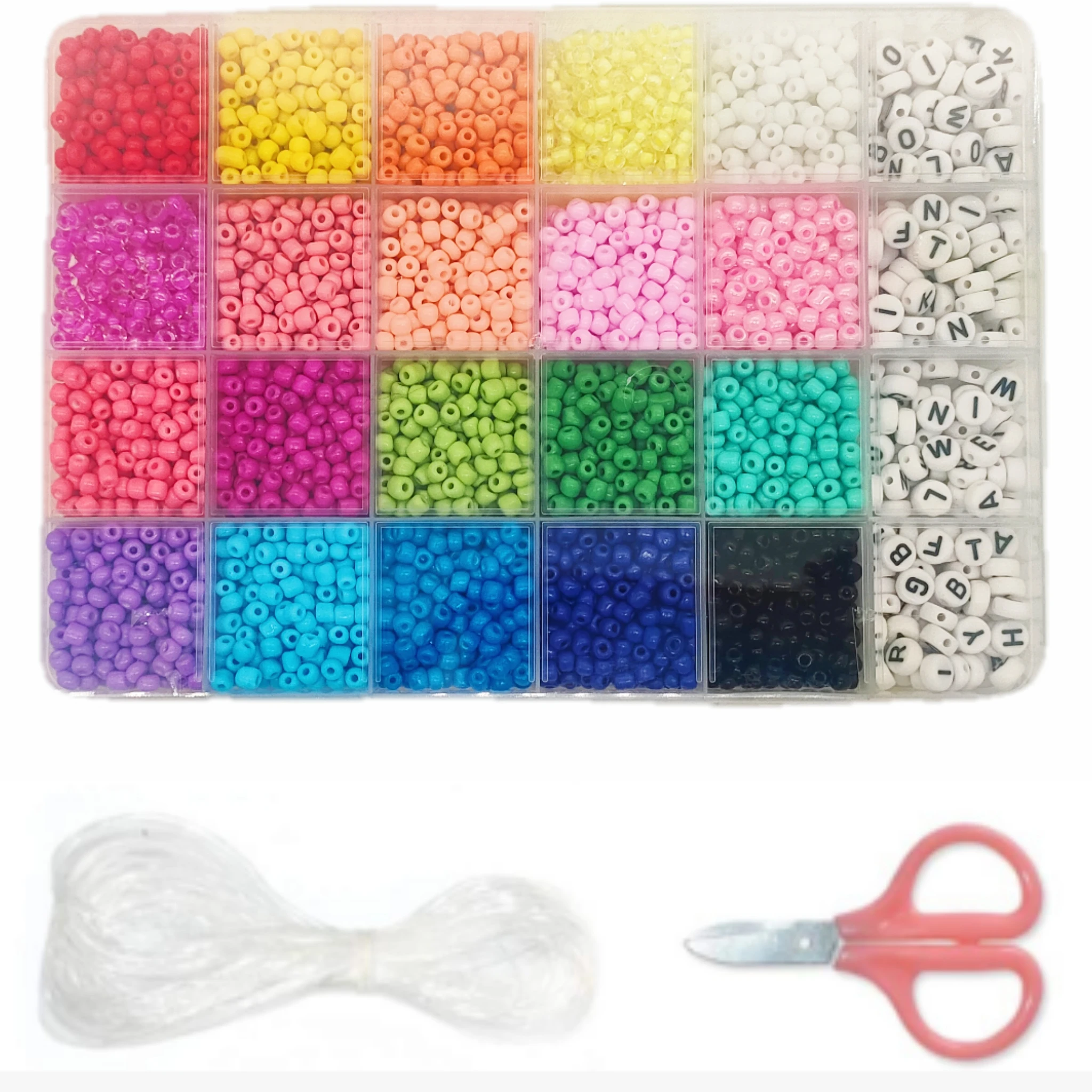 

4mm Pony Glass Seed Beads With Strings Scissors for Kids DIY Bracelet Making