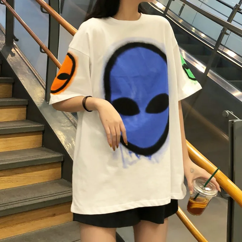 Harajuku Long T-Shirt Loose Letter Printed Women Tshirt Loose Female Tee Tops Large Size Summer T-Shirts