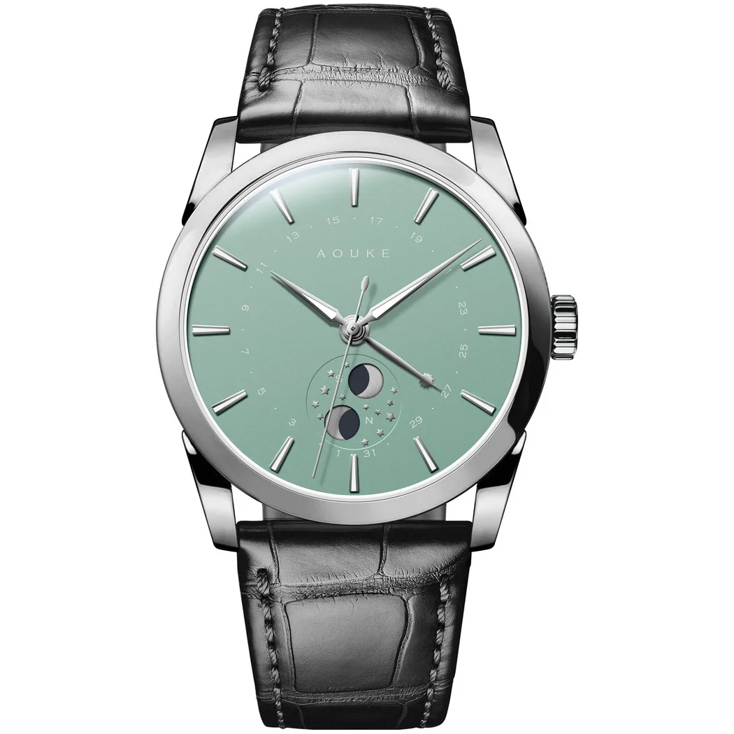 

Мужские автоматические часы Aouke, роскошные Брендовые мужские часы, механические наручные часы, сапфировое зеркало, Солнцезащитный ночной циферблат, кожаный ремешок, дата