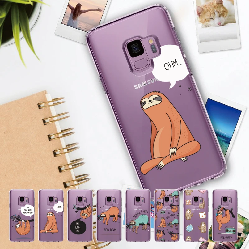 Sloth Cute Animals Phone Case For Samsung Galaxy Note 8 9 10 A7 A8 S8 S9 S10 Plus Soft TPU Crystal Slim Protective Clear | Мобильные