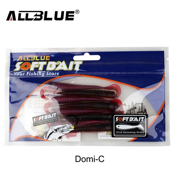 Color C ALLBLUE DOMI одинарная Мягкая приманка с хвостом 2 г/80 мм 8 шт./партия Червячные грубы силиконовая приманка isca Искусственный бас снасти - Цвет: Color C