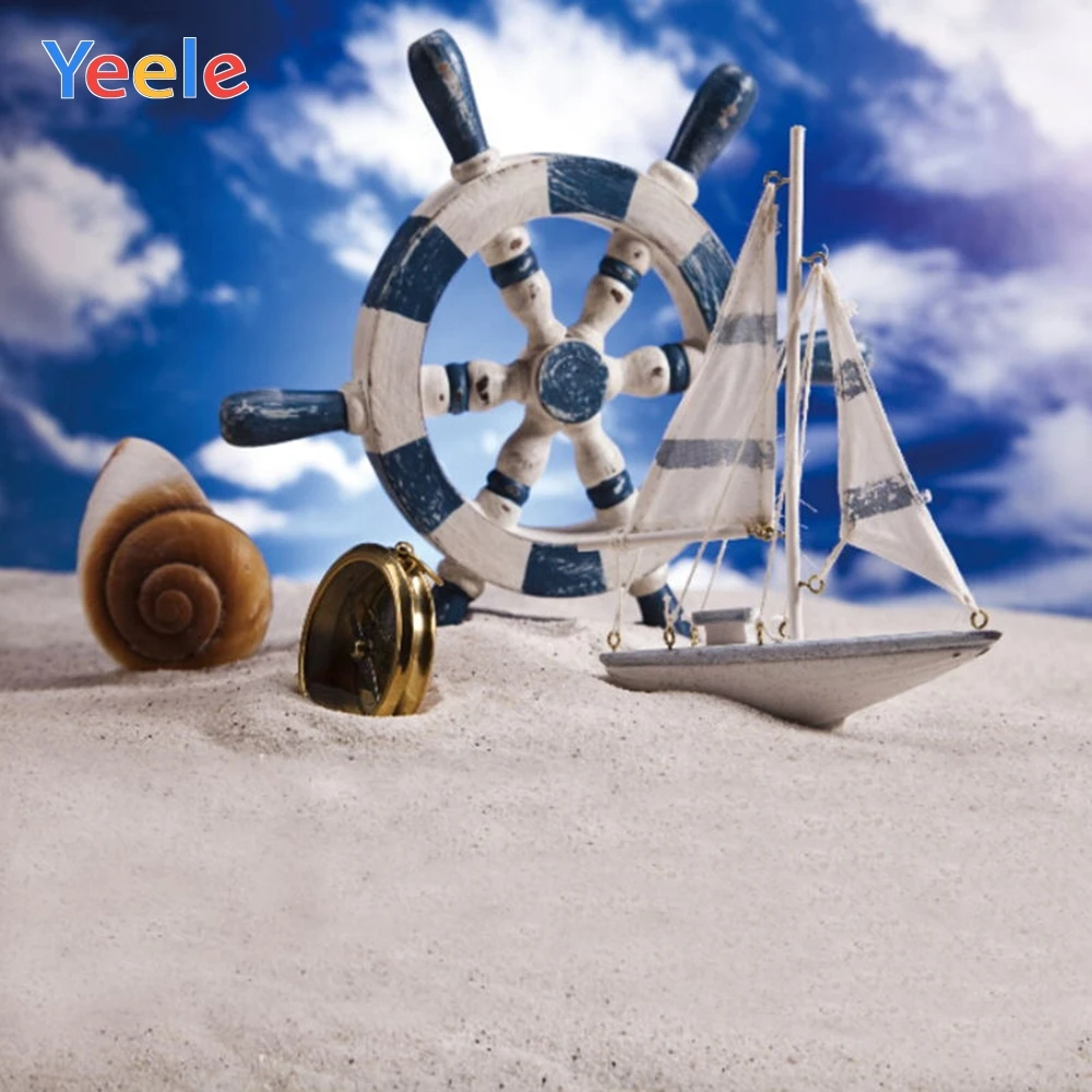 

Summer Sea Seaside Beach Shell Rudder Sailboat Baby Portrait Backdrop Vinyl Photography Background For Photo Studio Photophone