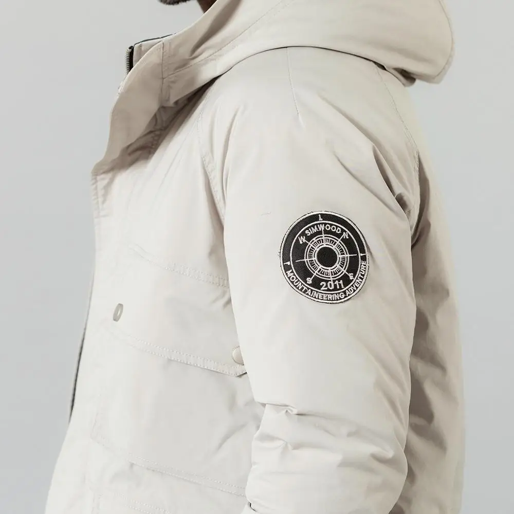 SIMWOOD Зимние новые 90% белые пуховые пальто мужские Мульти-карманы с капюшоном теплые куртки высокого качества размера плюс пальто SI980618