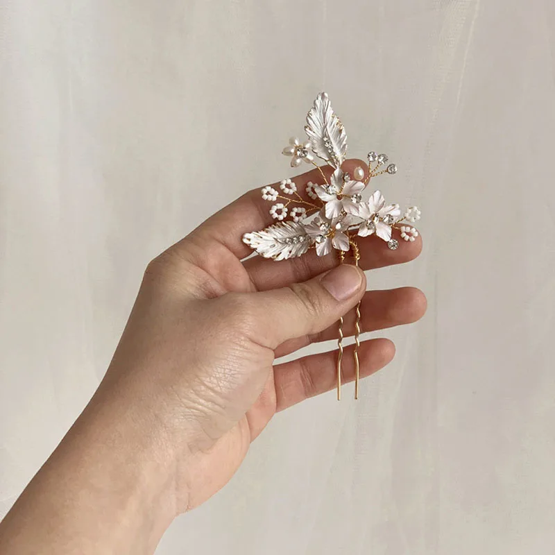 Floralbride Handmade Alloy Flower Freshwater Pearls Bridal Hair Pin Wedding Hair Sticker Women Jewelry Hair Accessories