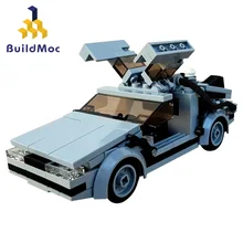Buildmoc, Regreso al futuro, supercoche, máquina de tiempo, campeón de velocidad de MOC-23436, Mini coche, bloques de construcción en miniatura, juguete, regalo para niño