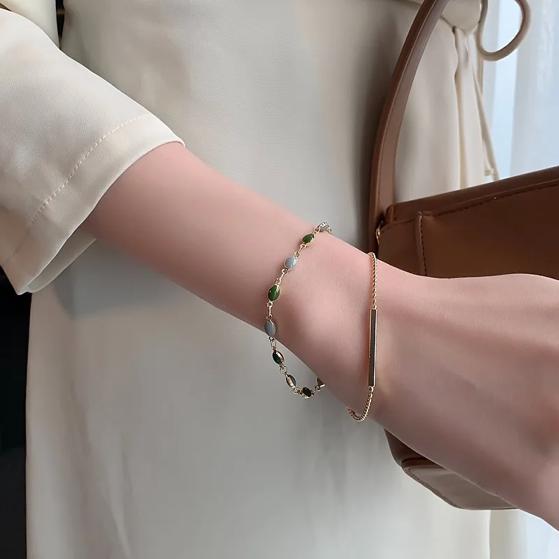 Korean hot fashion jewelry, exquisite dark green beads double-layer bracelet, elegant student girlfriends women’s daily bracelet