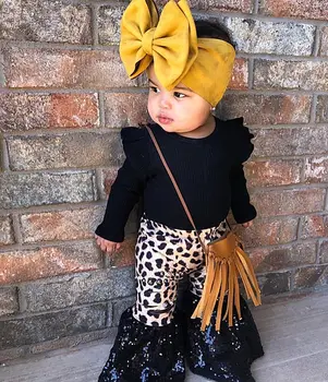 

toddler baby girl 3 piece set clothes ruffle long sleeve tshirt flare pant suit children kids girl clothes set