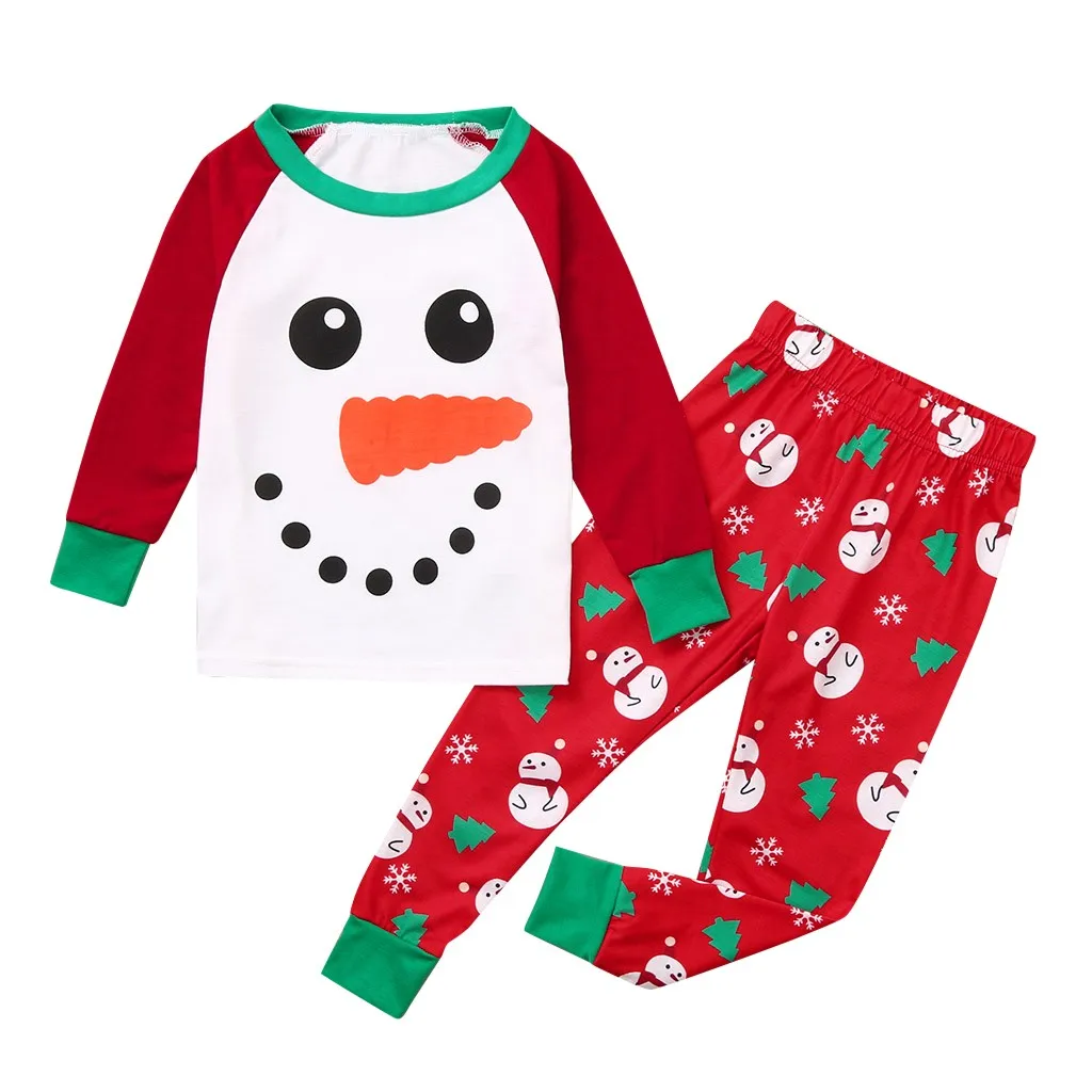Детская одежда Рождественский детский топ с рисунком снеговика+ штаны Рождественская семейная одежда пижамы комплект одежды для мальчиков и девочек