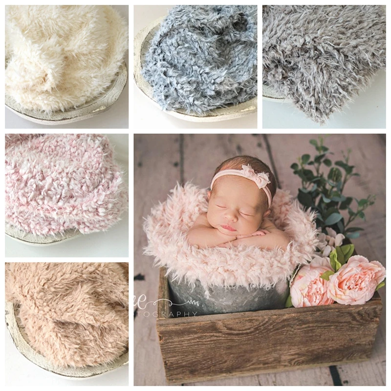 8 Color Soft Fur Fabric Nest Blanket For Newborn Photography Props Backdrop 80*60CM Baby Shoot Studio Accessories Basket Stuffer