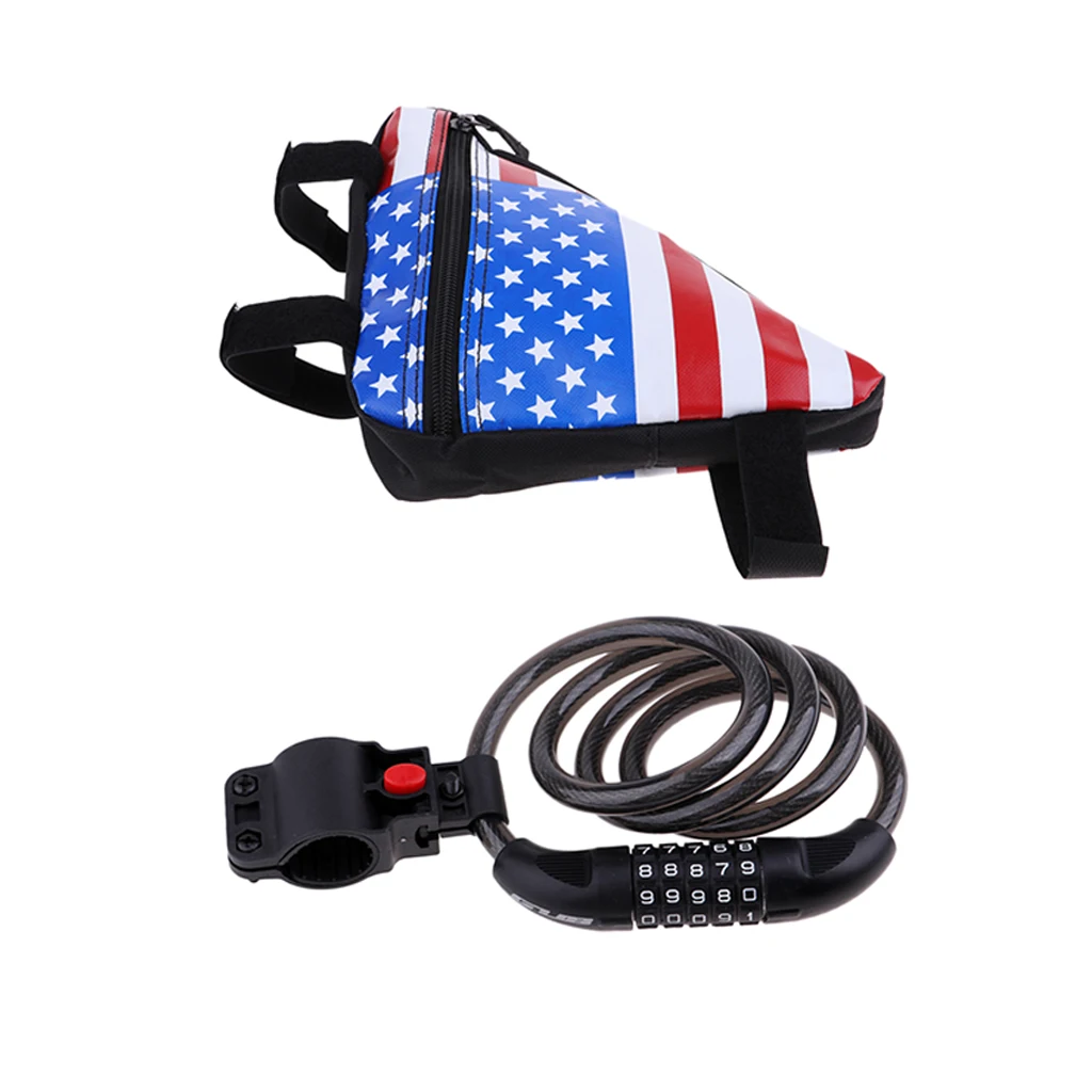 1.2m Bike Lock 5 Digit Security Resettable Combination Coiling Cable Lock and one Complimentary Front Tube Frame Bag