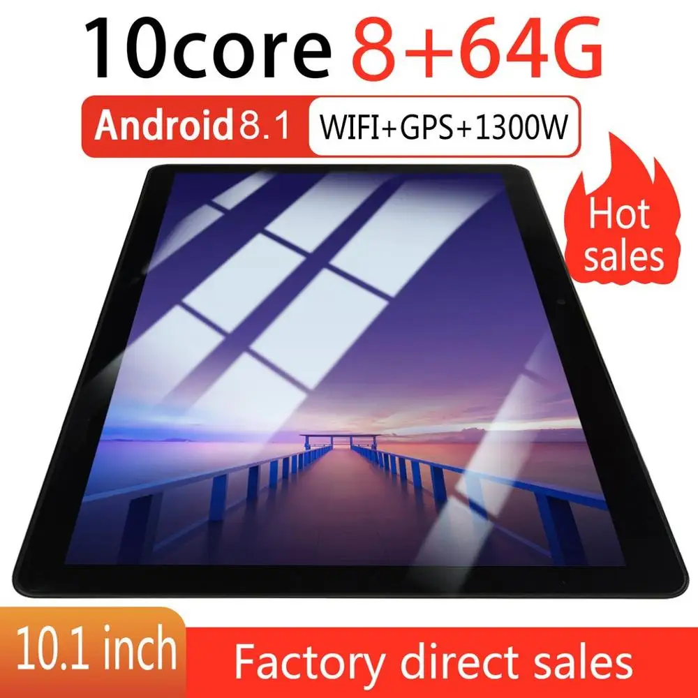 KT107 Round Hole Tablet 10.1 Inch HD Large Screen Android 8.10 Version Fashion Portable Tablet 8G+64G Black Tablet