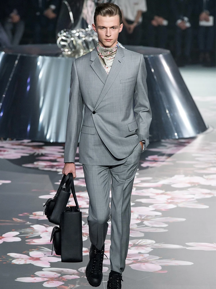 Мужской приталенный Блейзер на одной пуговице серые свадебные костюмы для