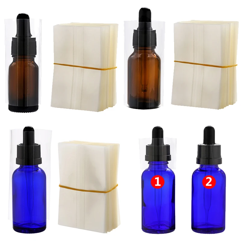 

200Pcs Shrink Wrap Film Tube for 10ml 15ml 30ml 50ml Glass Bottle E Liquid Dropper Bottle Heat Shrink Film Shrink Seal