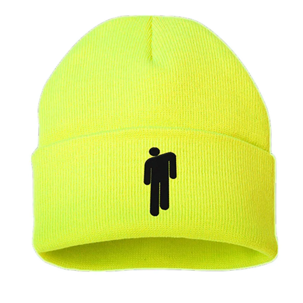 Прямая поставка Billie Eilish Beanies шапки с манжетами простая вязаная шапочка теплые зимние вязаные головные уборы для мужчин и женщин одноцветные хип-хоп шапки - Цвет: Цвет: желтый