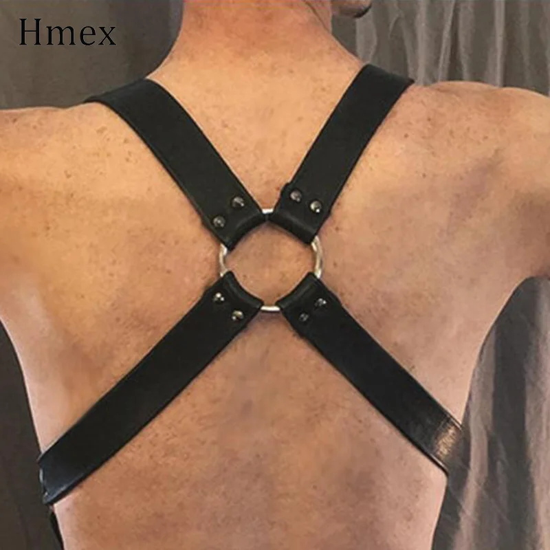 Punk Pu Leather Harness Mens Bondage Body Adjustable Chest Shoulder Straps Black Belt Men Fetish Gay bdsm Clubwear Lingerie