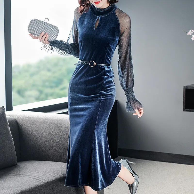 Women dress 2019 autumn new women's  bright dress silk fashion elegant  fishtail dress  elegant sexy women dress