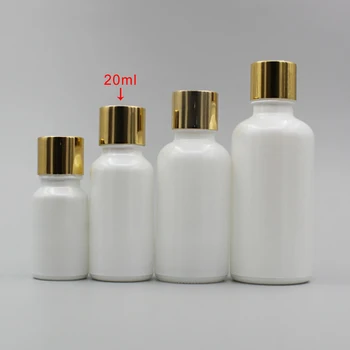 

Empty 20ml Pearl White Essential Oil Glass Bottle with Gold Screw Cap
