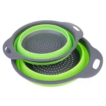 Colador plegable de silicona para cesta de lavado de frutas y verduras, colador plegable, escurridor con utensilios de cocina con mango