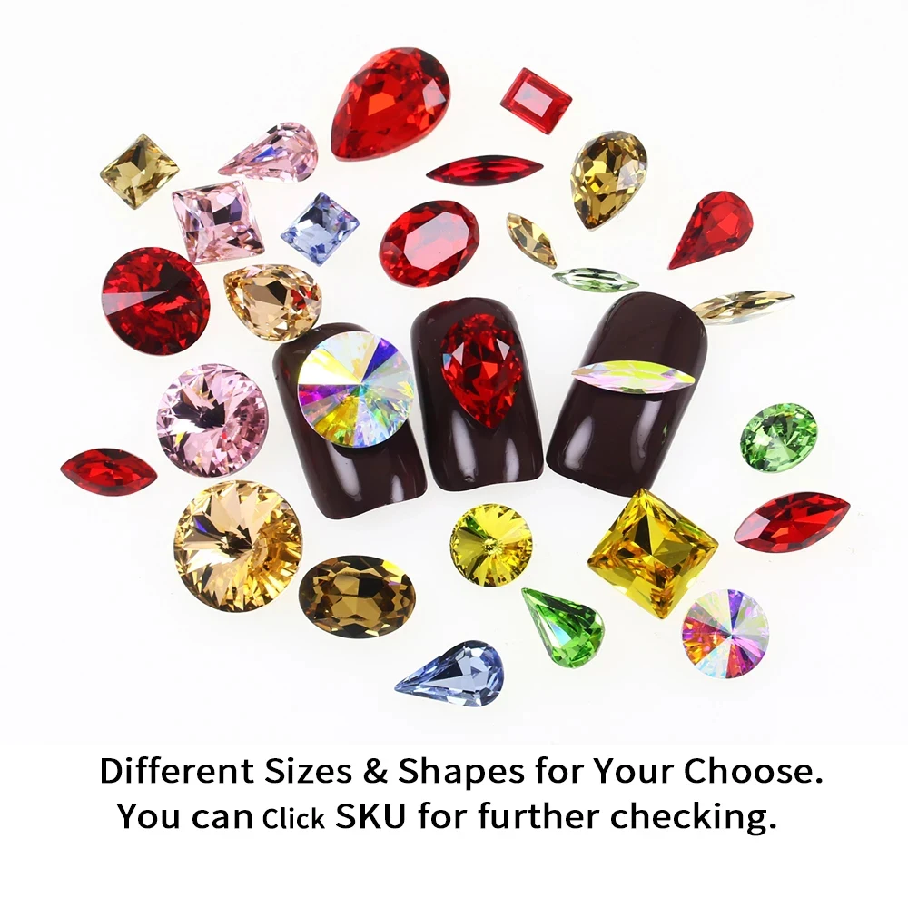 Crystal Glitter Rhinestone 3D Nail Art Decoration Glass nails art Rhinestones Mixed Colors pointback Manicure tools Accessories