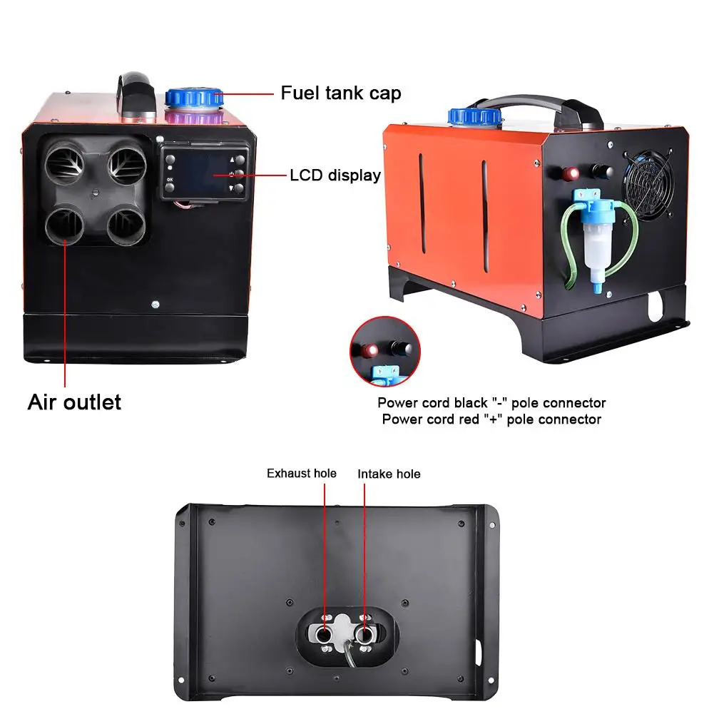 Универсальный стояночный воздушный дизельный топливный нагреватель, 5 кВт, 12В 24В, ЖК-дисплей для автомобиля, грузовика, двигателя, домашнего автобуса, низкий уровень шума, улучшение температуры внутри