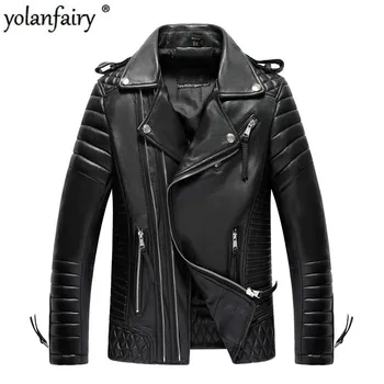 

YOLANFAIRY Genuine Leather Jacket Men Quality Sheepskin Leather Bomber Jackets Spring Autumn Motocycle Plus Size 19-815 MF606